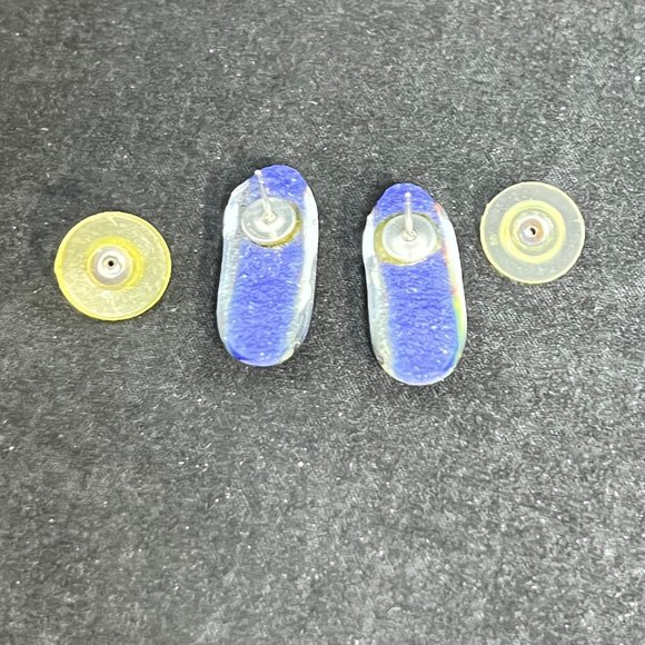 Vintage Oulu Yellow, Green, Red & Blue Glass Fused Pierced Earrings (3259) - Picture 6 of 6